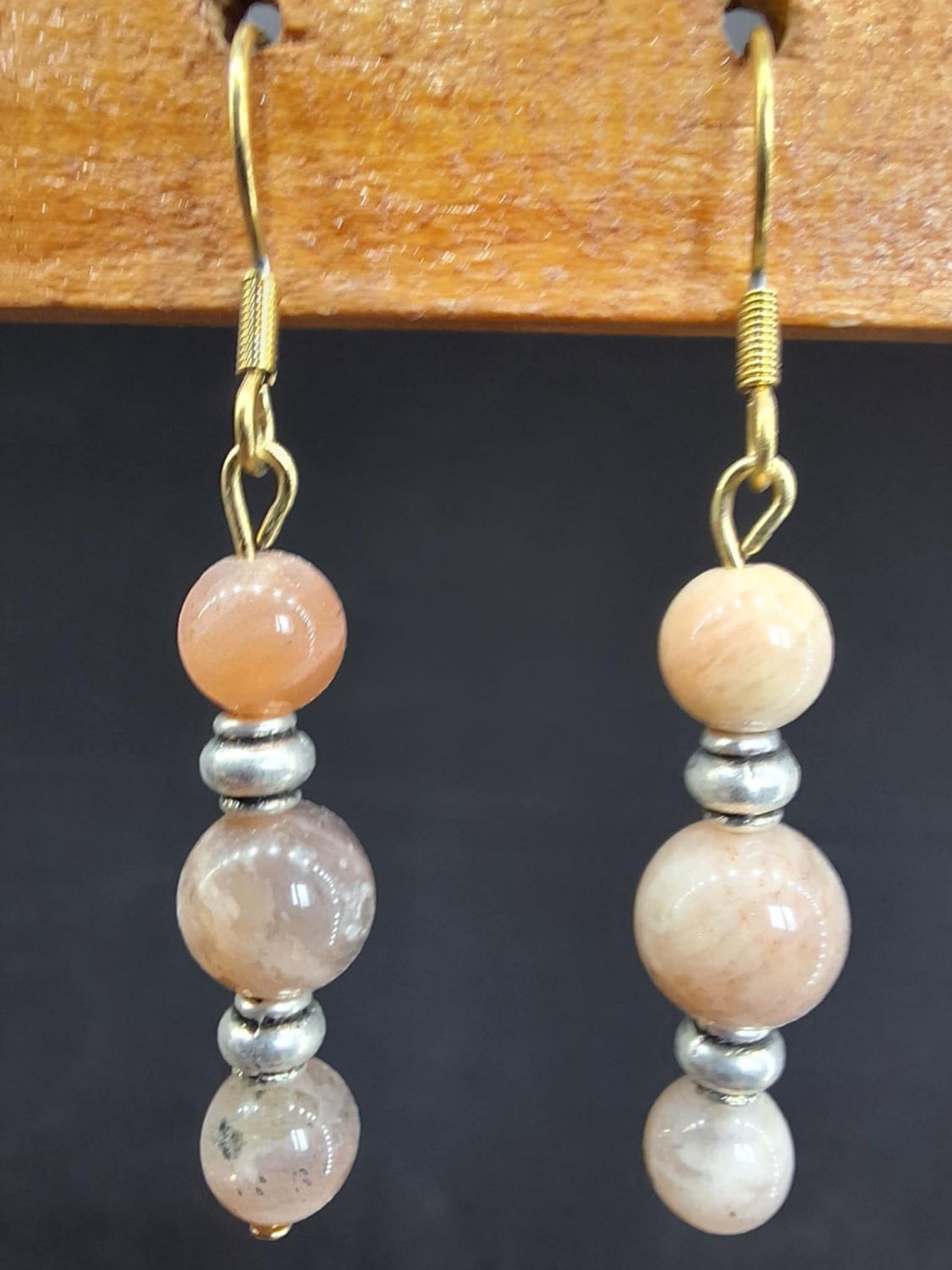 Boucles d'oreilles Pierre de lune orange 8mm et 6mm pierre naturel fait main