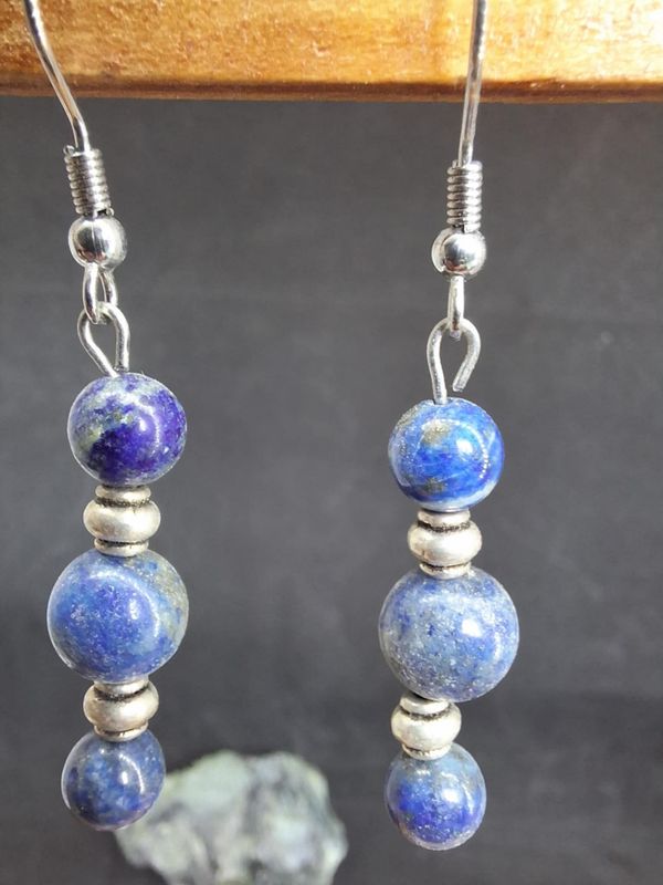 Boucles d'oreilles Lapis Lazuli 8 et 6mm pierre naturel fait main