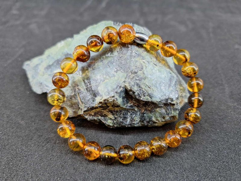 Bracelet Ambre 8mm résine  naturel fait main