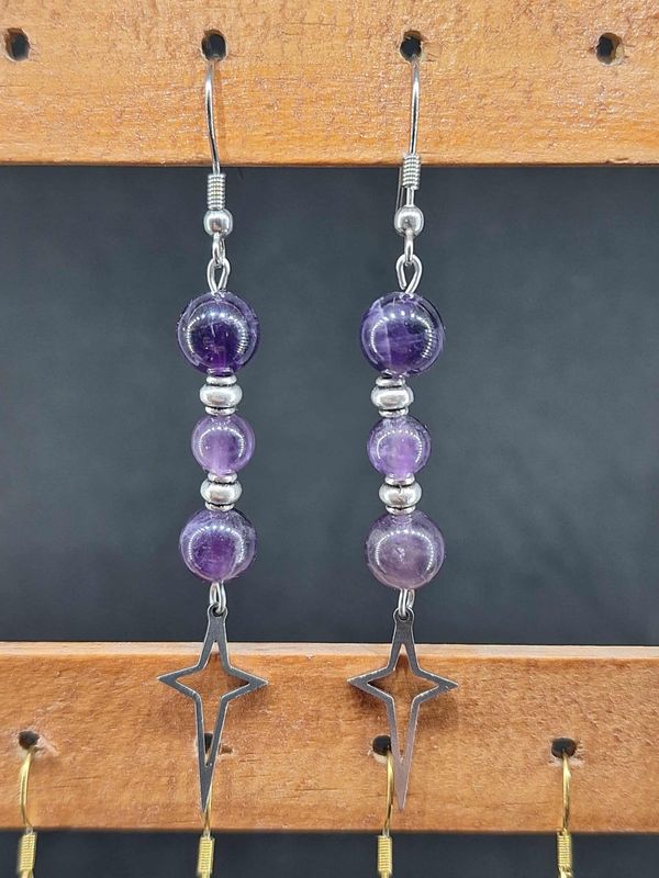 Boucle d'oreilles Améthyste 8mm / 6mm pierre naturel