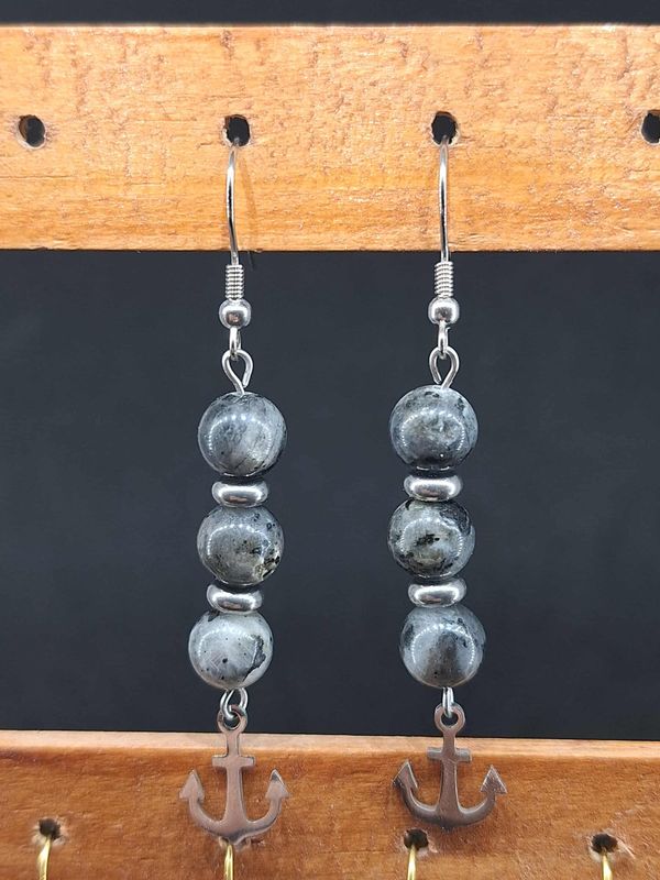 Boucle d'oreilles Larvikite 8mm  pierre naturel