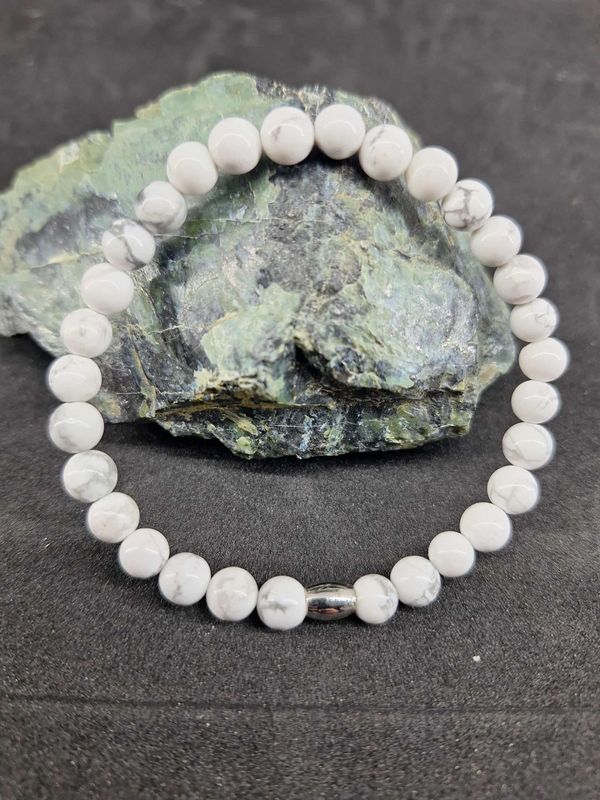 Bracelet Howlite 6mm  pierre naturel fait main