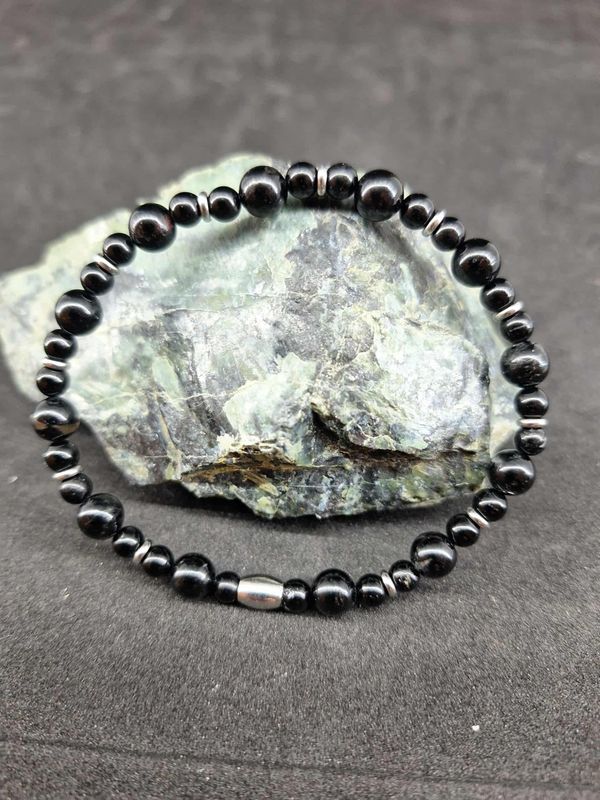 Bracelet Tourmaline noir 6mm et 4mm pierre naturel fait main