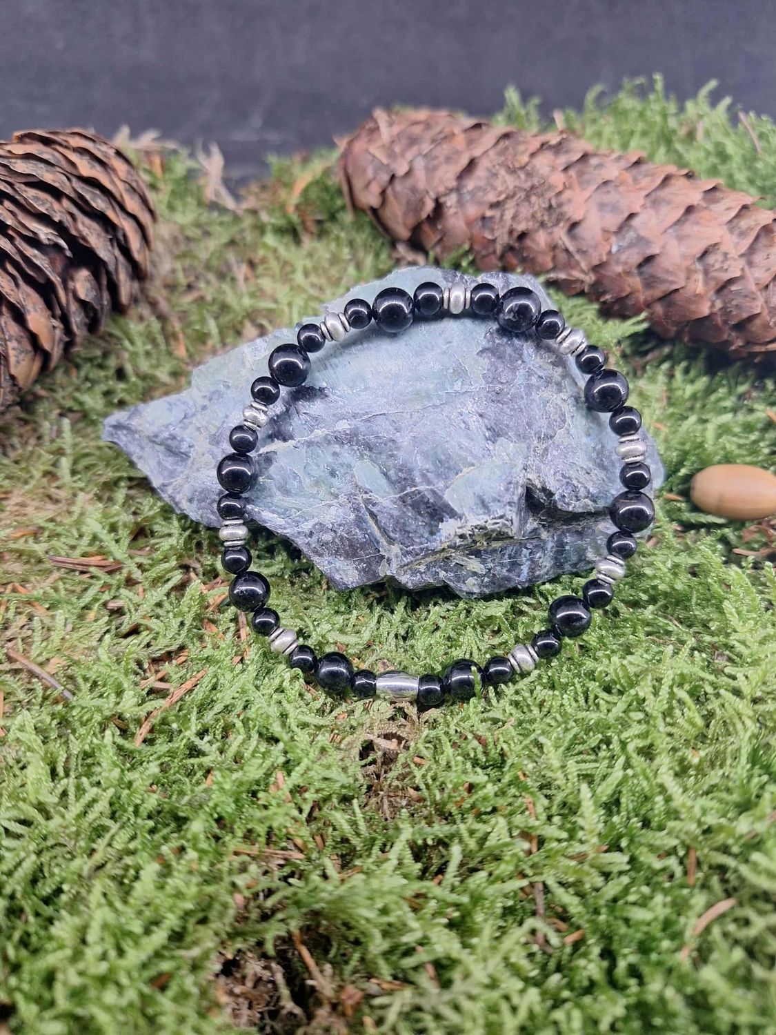 Bracelet Tourmaline noire 6mm / 4mm pierre naturel fait main