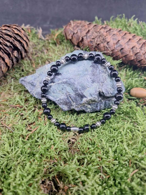 Bracelet Tourmaline noire 6mm / 4mm pierre naturel fait main