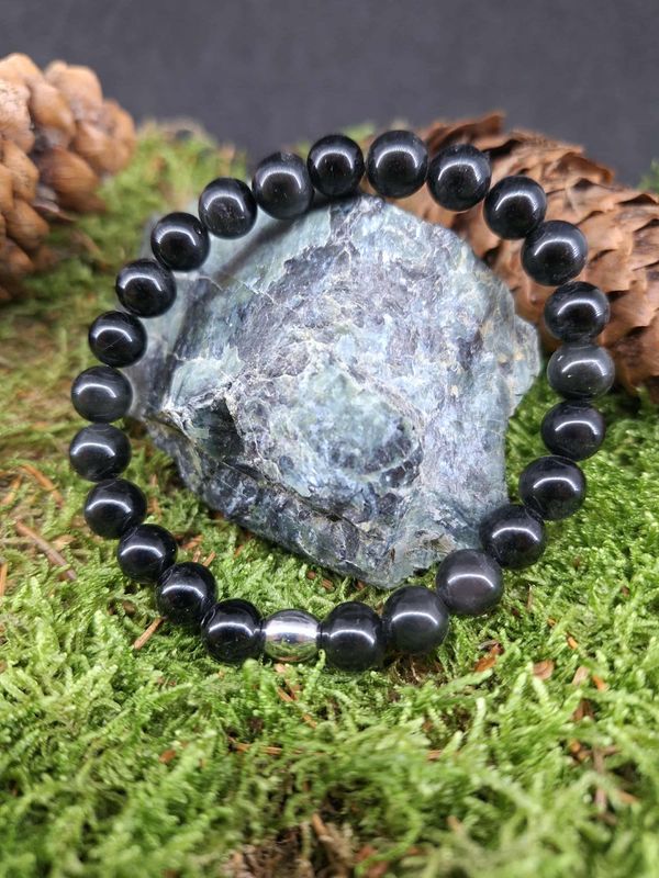 Bracelet Obsidienne Œil céleste 8mm pierre naturel fait main