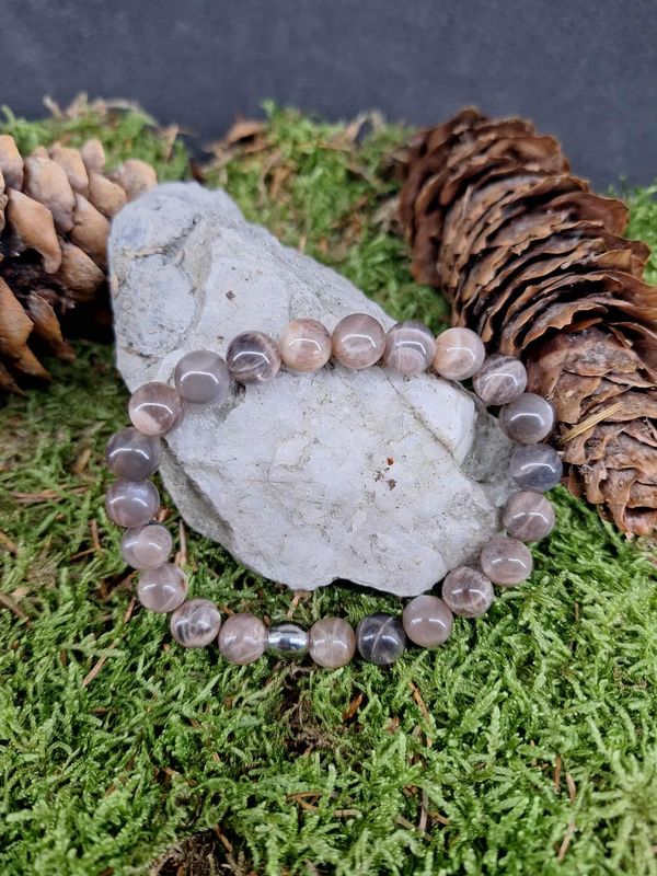 Bracelet Pierre de lune noire 8mm pierre naturel fait main