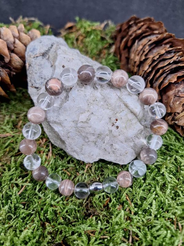 Bracelet Pierre de lune noire amplifier 8mm pierre naturel fait main