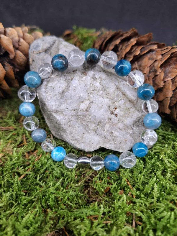 Bracelet Apatite bleue amplifier 8mm pierre naturel fait main