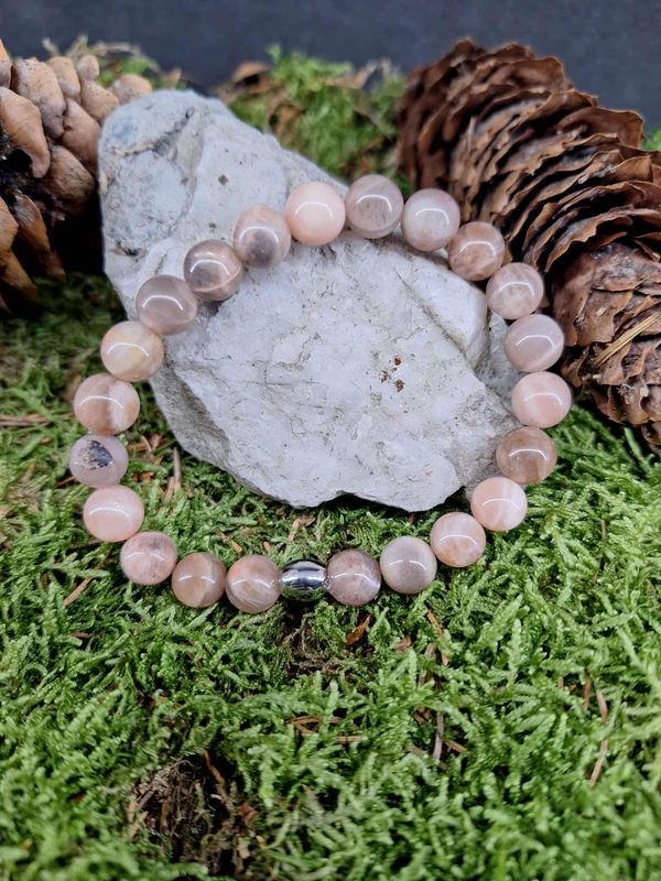 Bracelet Pierre de lune orange amplifier 8mm pierre naturel fait main