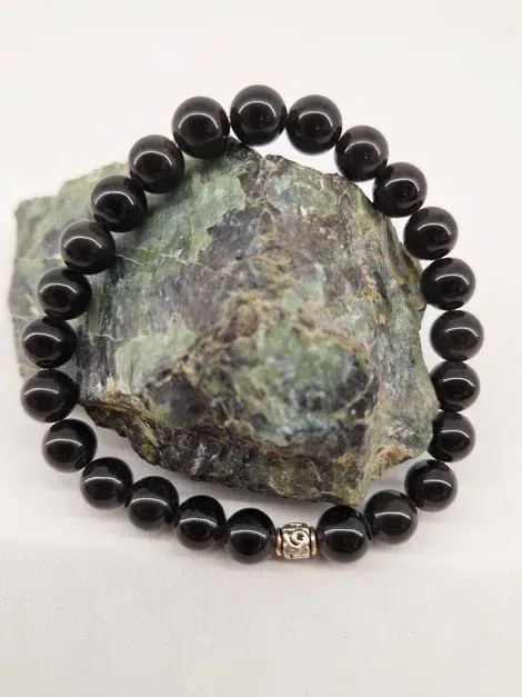 Bracelet Obsidienne noir 8mm pierre naturel fait main