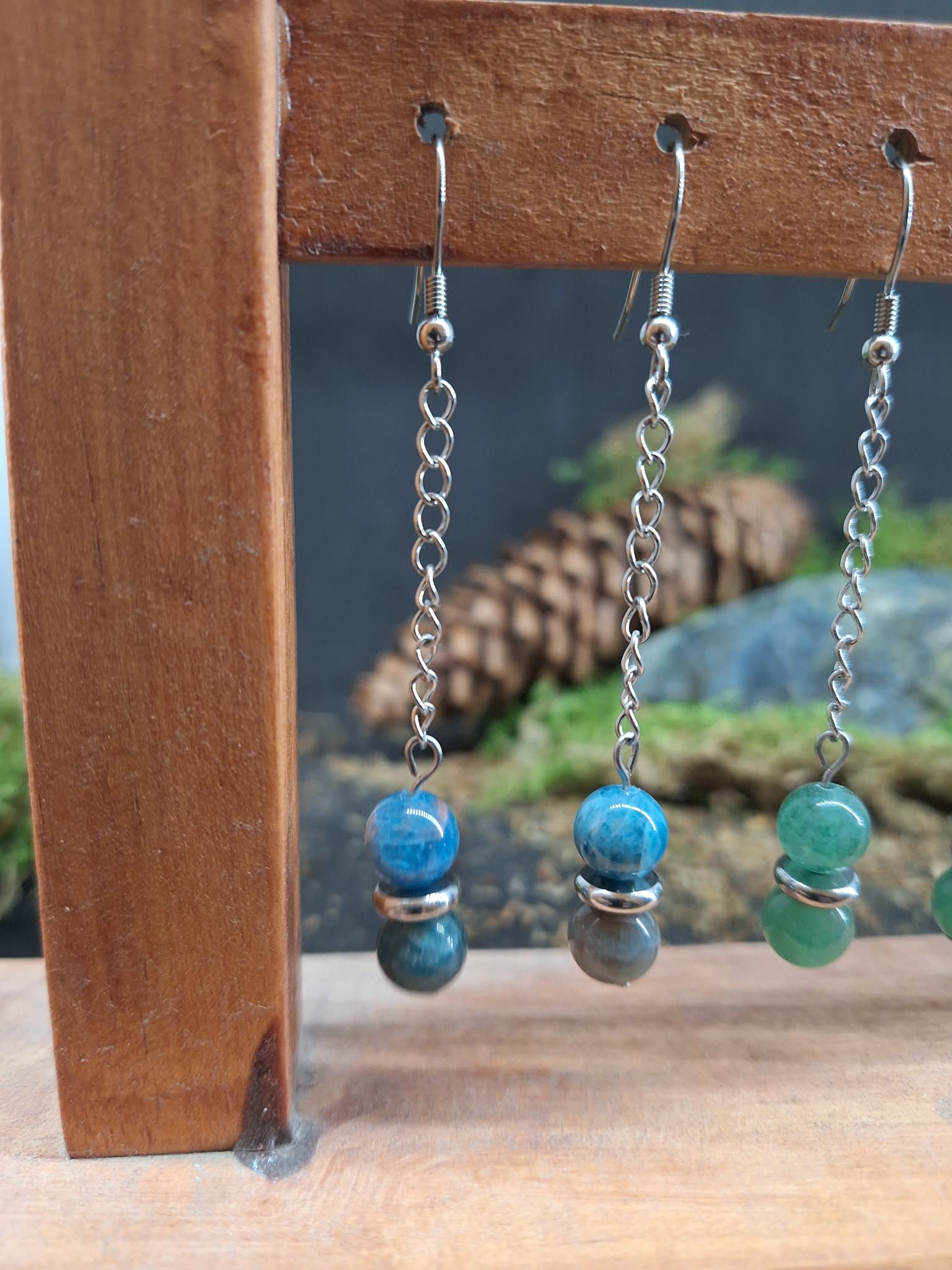 Boucle d'oreilles Apatite Bleue 8mm  pierre naturel