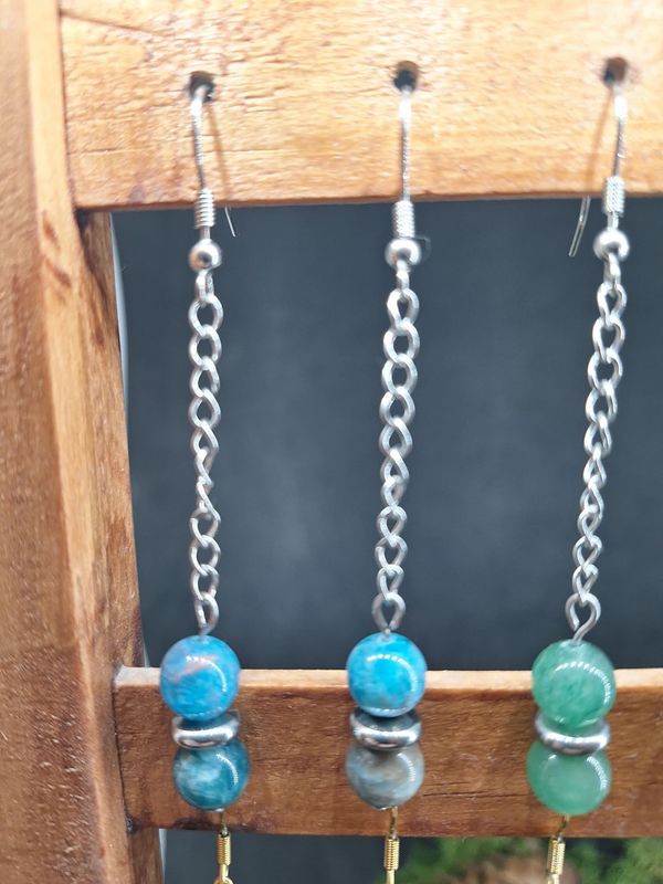 Boucle d'oreilles Apatite Bleue 8mm  pierre naturel