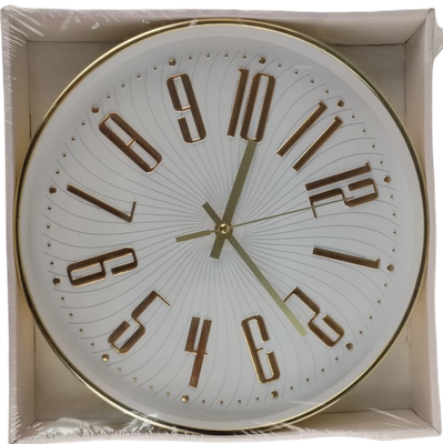Casey Wall Clock Gold Outer Rim With Gold Details And White Face 30cm Radius Size