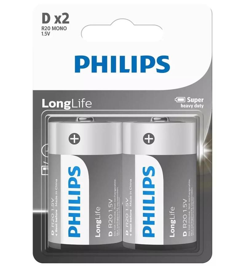 Philips Longlife Battery D - 2 Pack