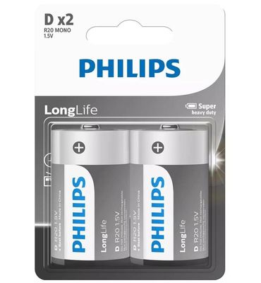 Philips Longlife Battery D - 2 Pack