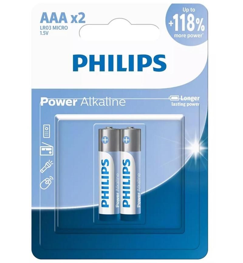 Philips Power Alkaline AAA Battery  - 2 Pack