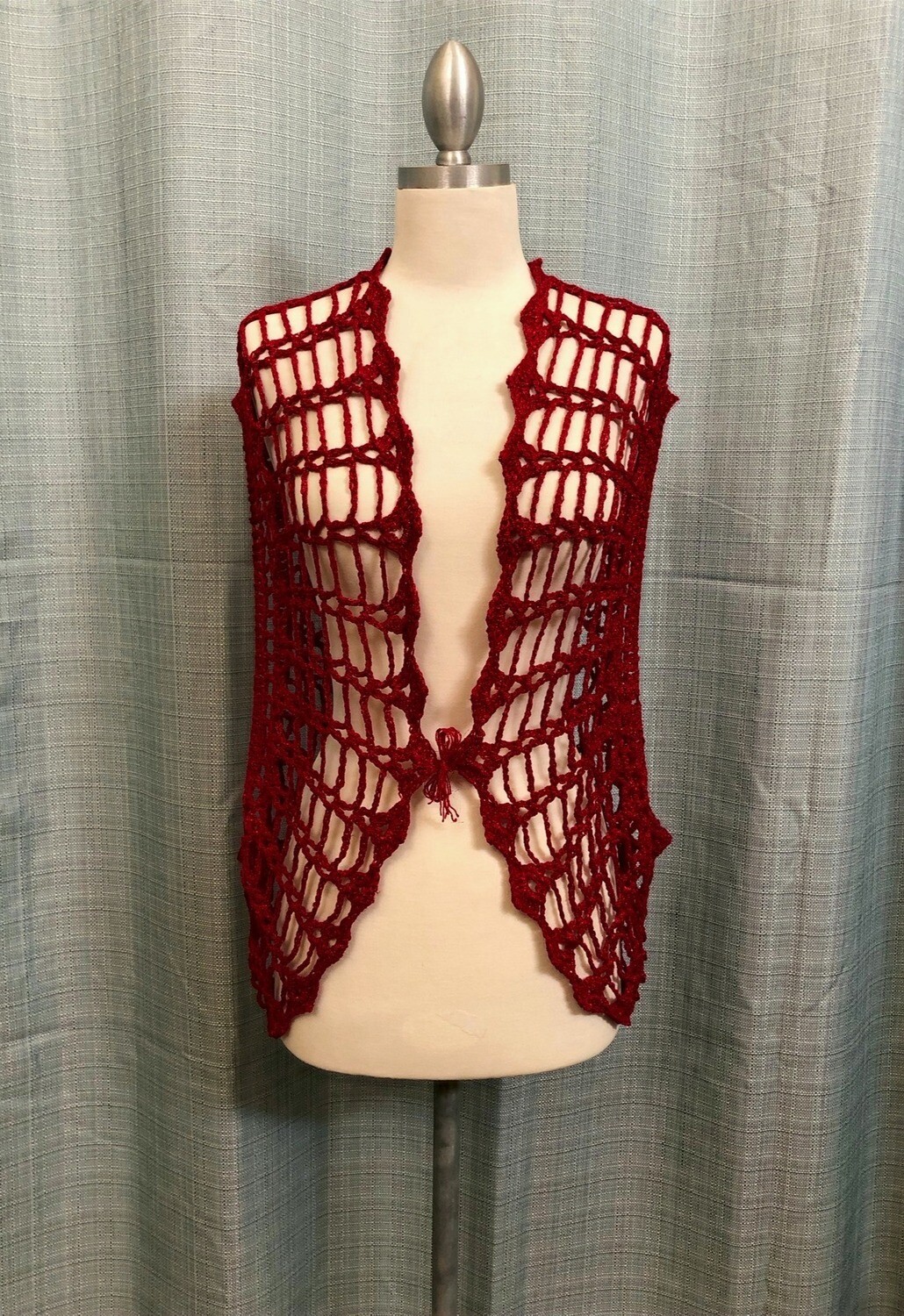 Red Velvet with Glitter Crocheted Vest Size M