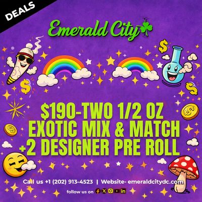TWO 1/2 OZ EXOTIC MIX & MATCH +2 DESIGNER PRE ROLL TWO 1/2 OZ EXOTIC MIX & MATCH +2 DESIGNER PRE ROLL