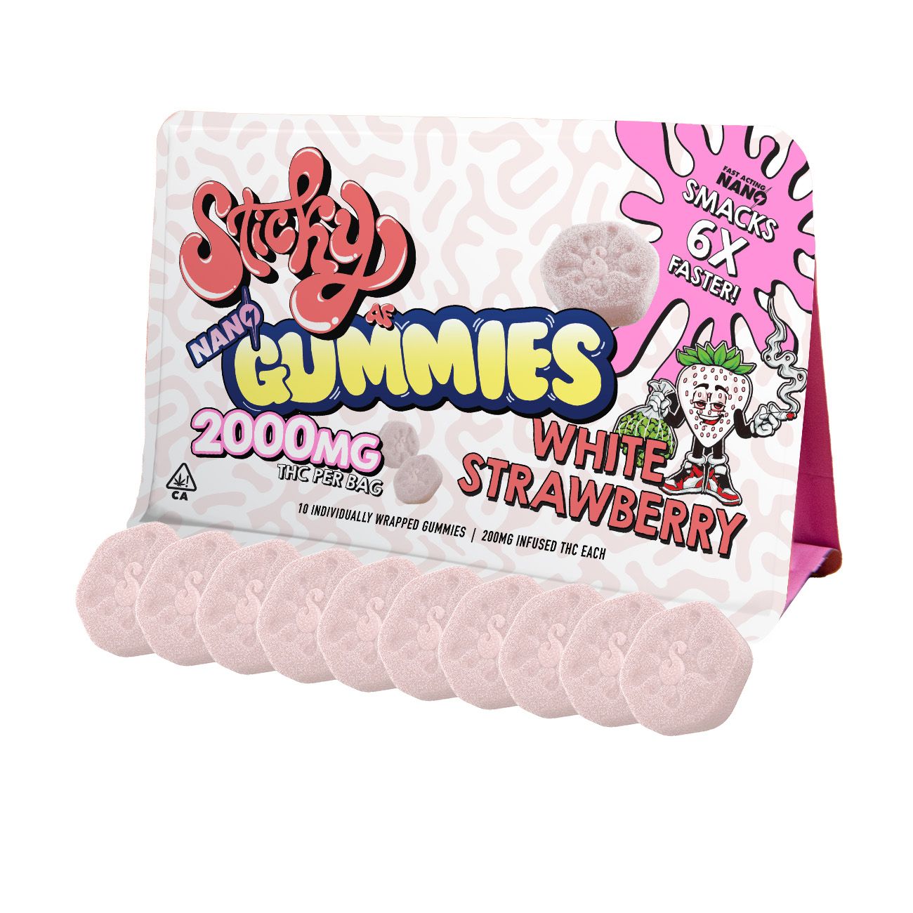 2000mg Sticky Nano Gummies White Strawberry