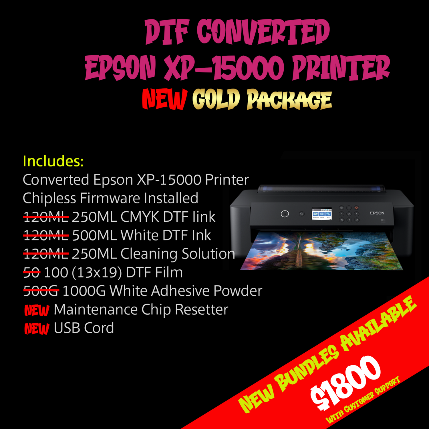 Gold DTF Converted Epson XP15000 printer bundles