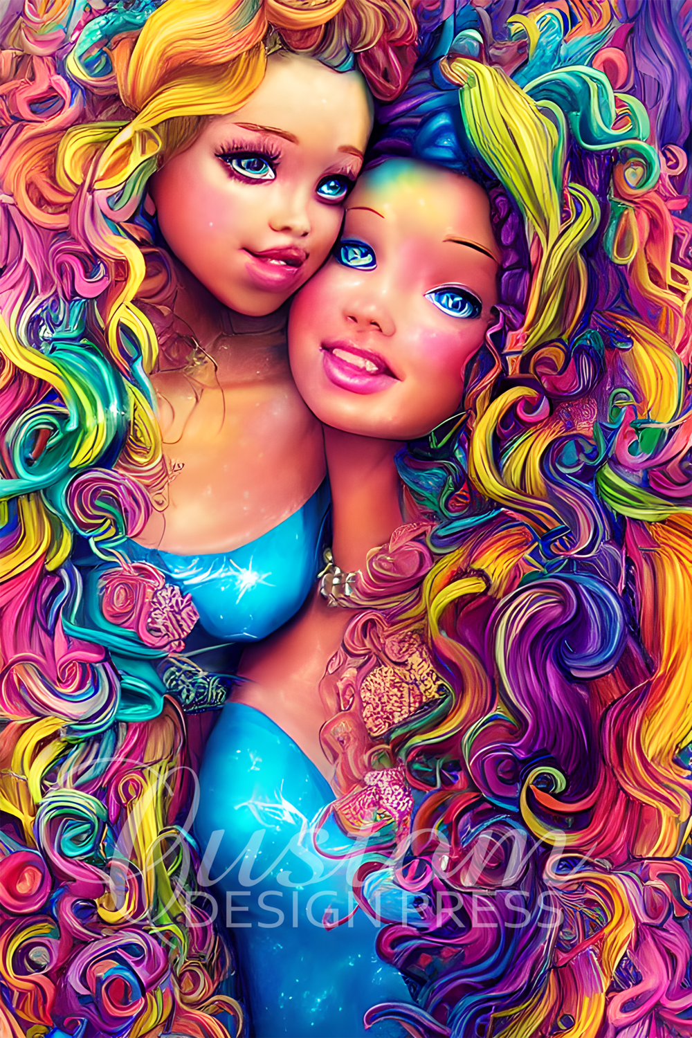 AI-Generated Vibrant Curly Haired Mother &amp; Child