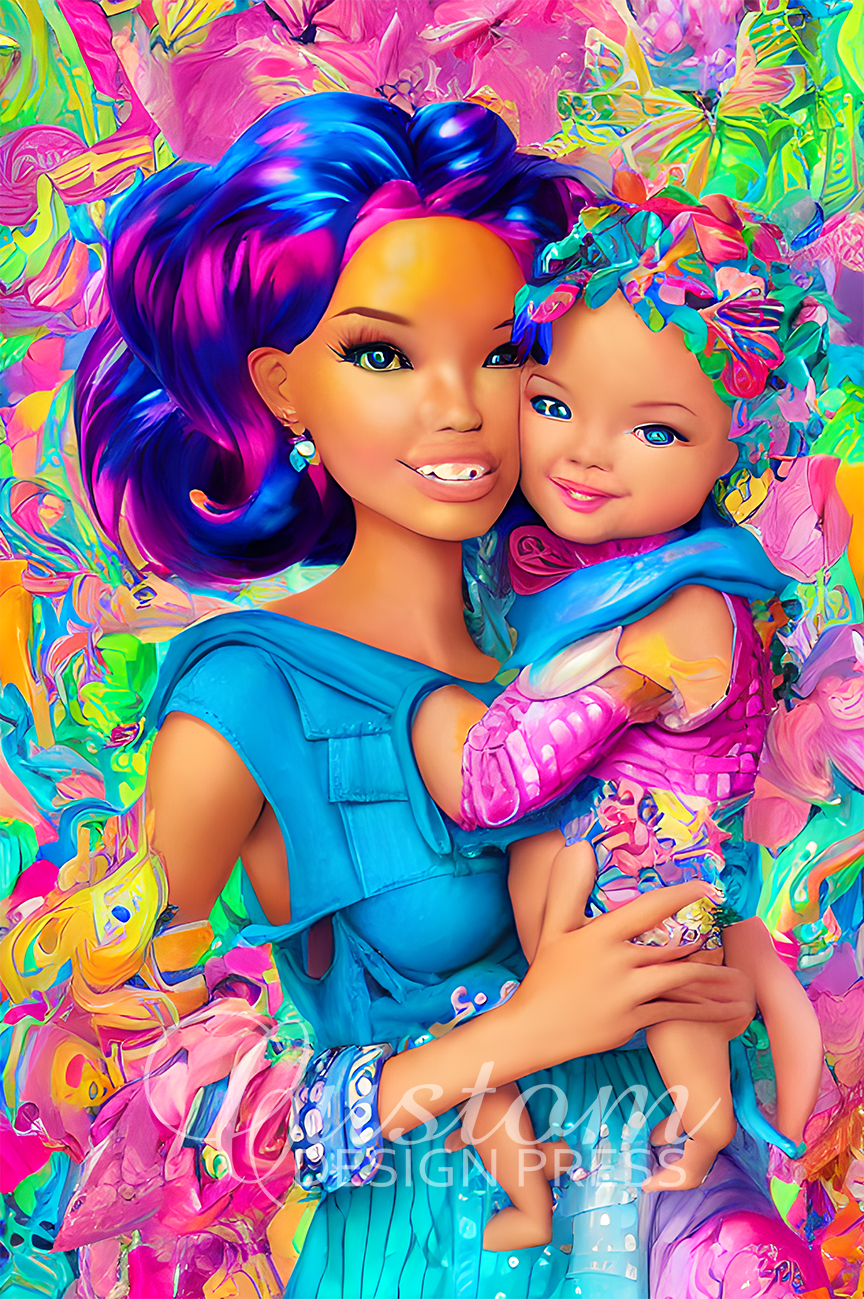 AI-Generated Vibrant Mother Holding Baby