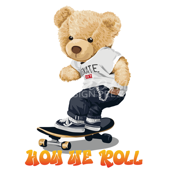 Cute Hip Hop Bear Skateboarding