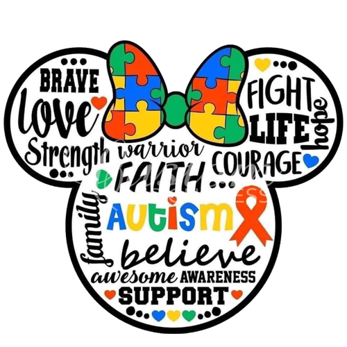Minnie Autism PNG, sublimation, POD, Digital Download Image