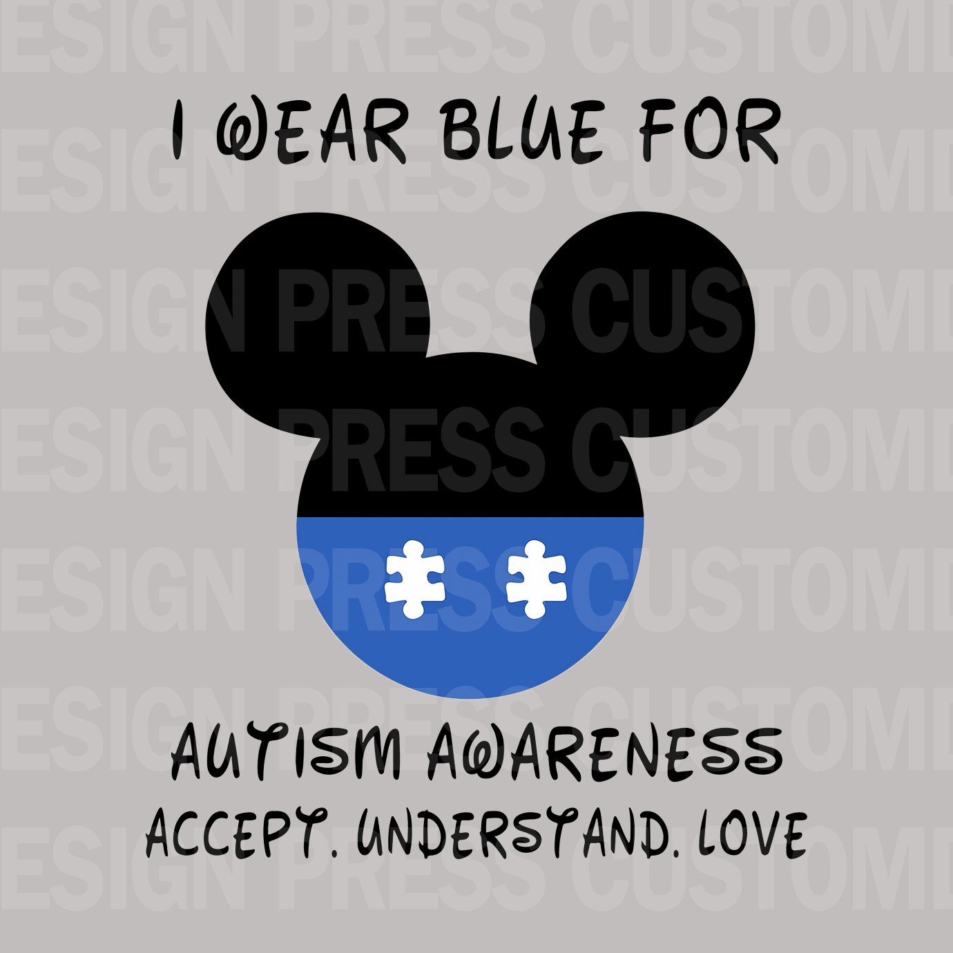 Wear Blue Mickey, Autism Awareness Month PNG, sublimation, POD, Digital Download Image