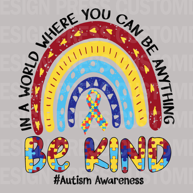 Be Kind Autism Awareness PNG, sublimation, POD, Digital Download Image