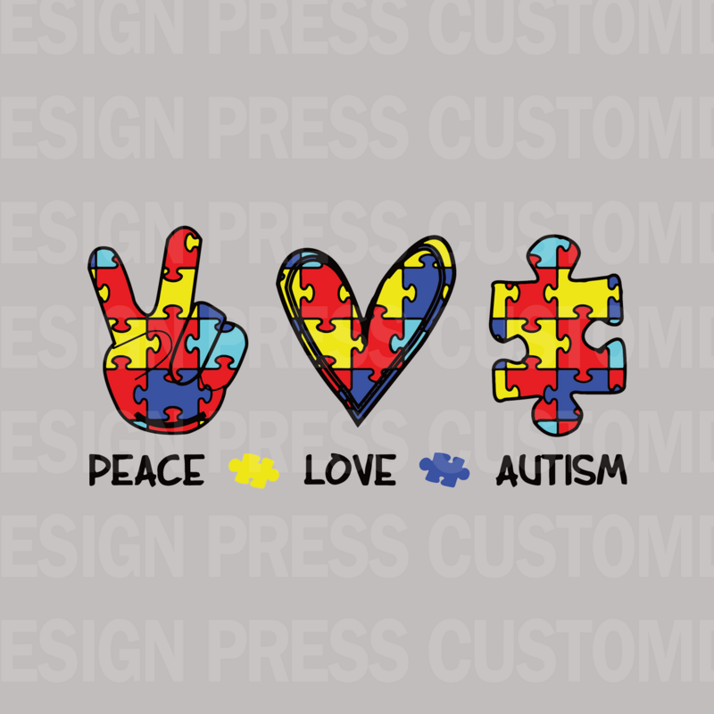 Peace, Love, Autism,  Autism Awareness Month PNG, sublimation, POD, Digital Download Image