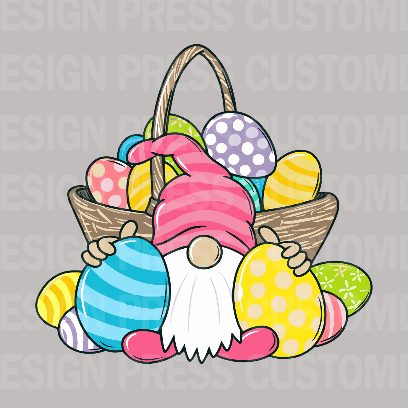 Easter Gnome Basket PNG, sublimation, POD, Digital Download Image