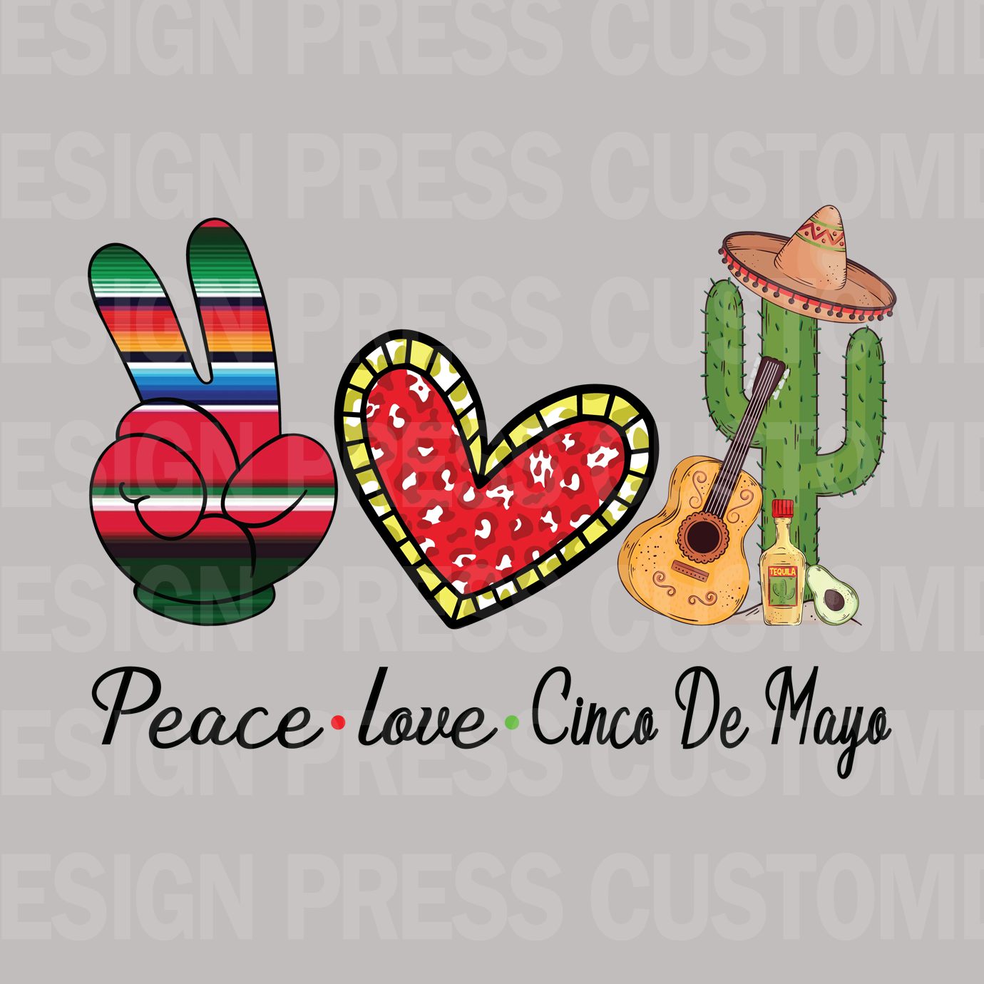 Peace Love Cinco De Mayo PNG, sublimation, POD, Digital Download Image