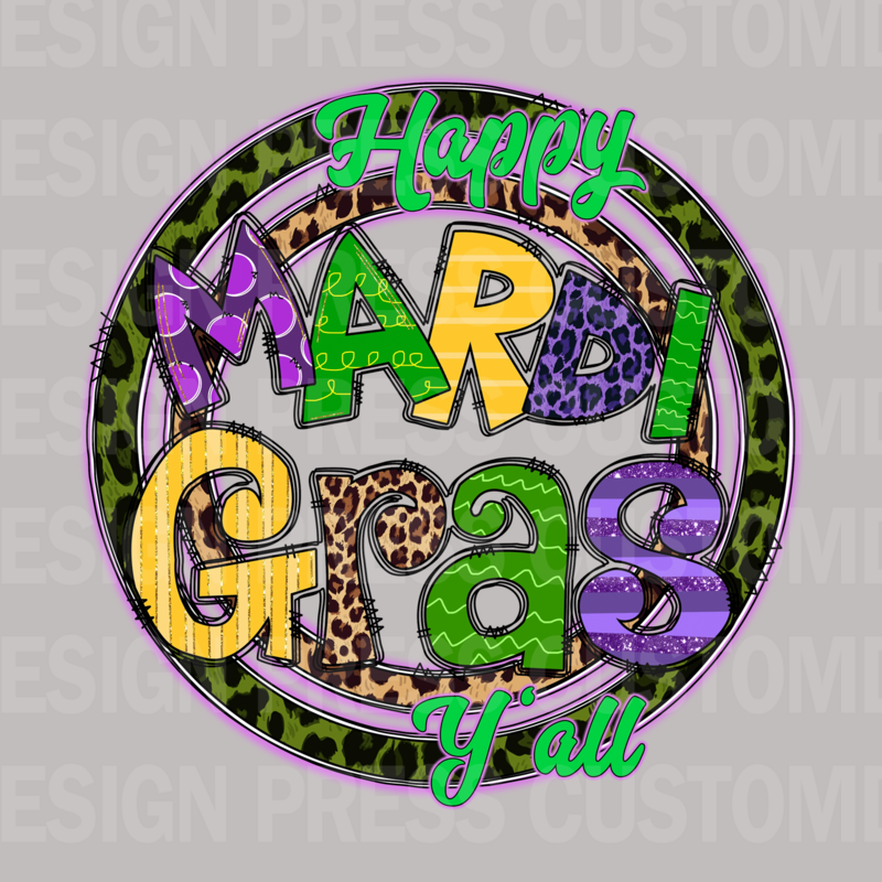 Happy Mardi Gras Y&#39;all PNG, sublimation, POD, Digital Download Image