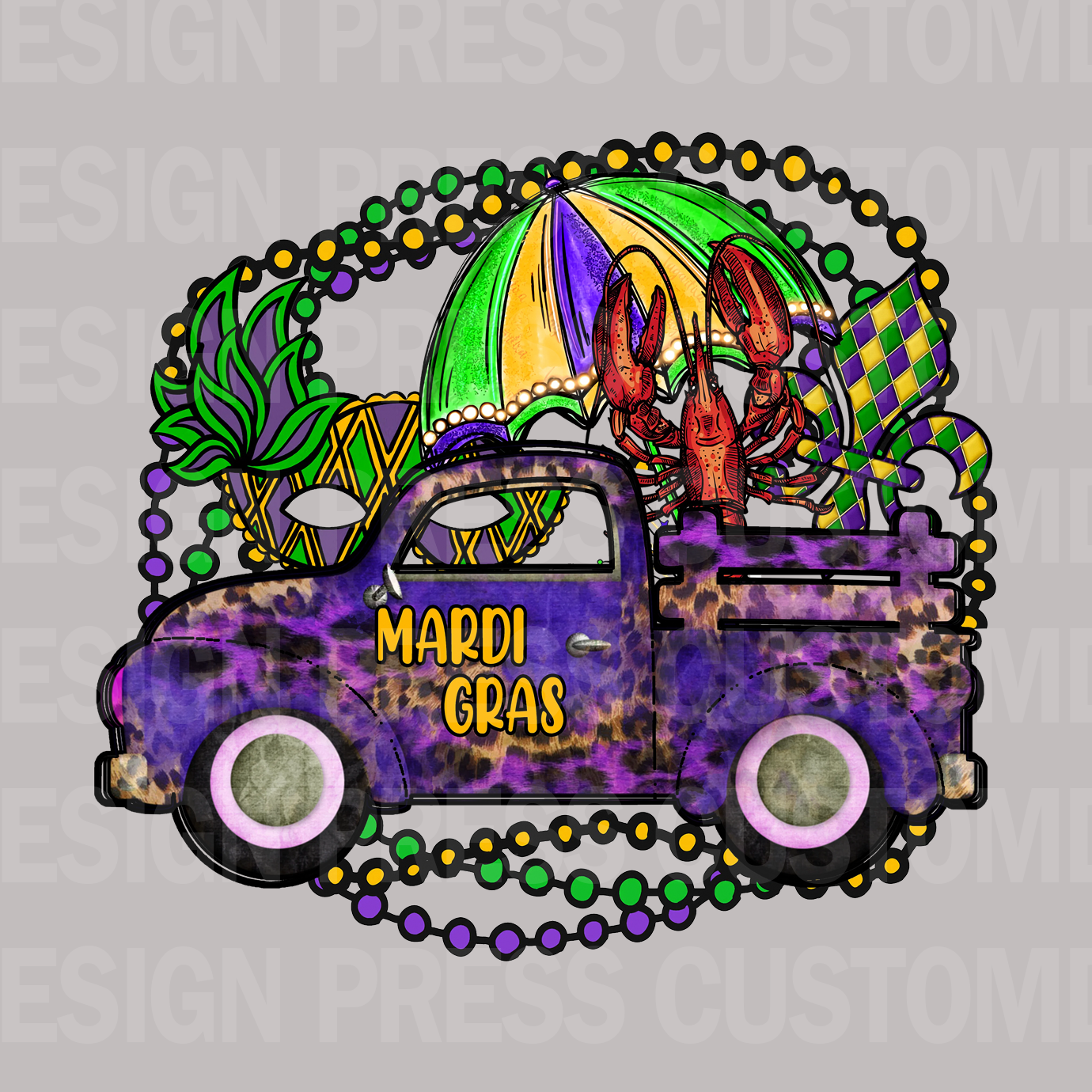 Mardi Gras Truck PNG, sublimation, POD, Digital Download Image