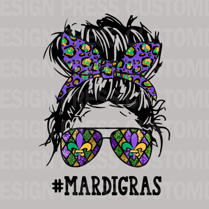 Mardi Gras Messy Bun Mama PNG, sublimation, POD, Digital Download Image