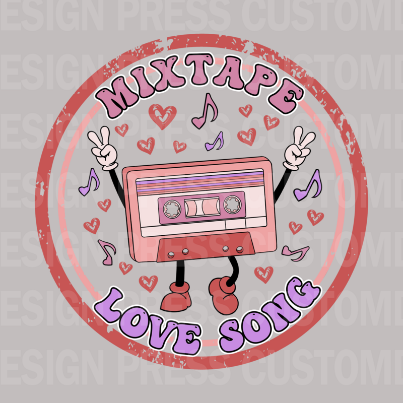 Valentine Love  Song Mix Tape PNG, sublimation, POD, Digital Download Image