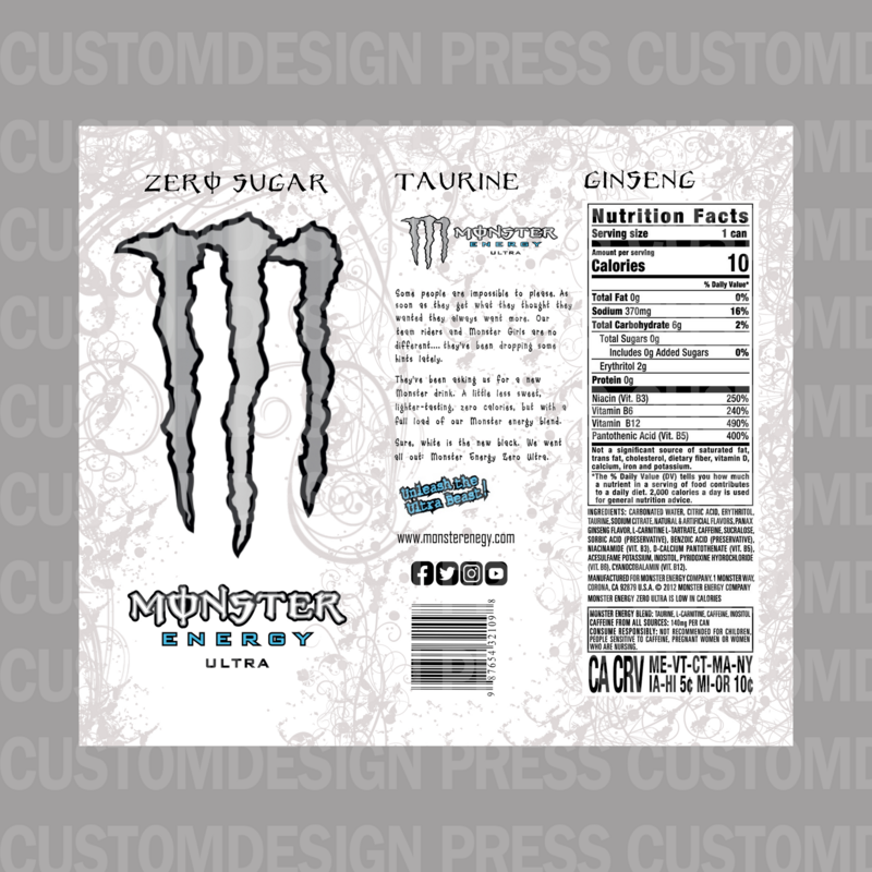 Monster Energy Drink White, 20 OZ Skinny Tumbler Wrap
