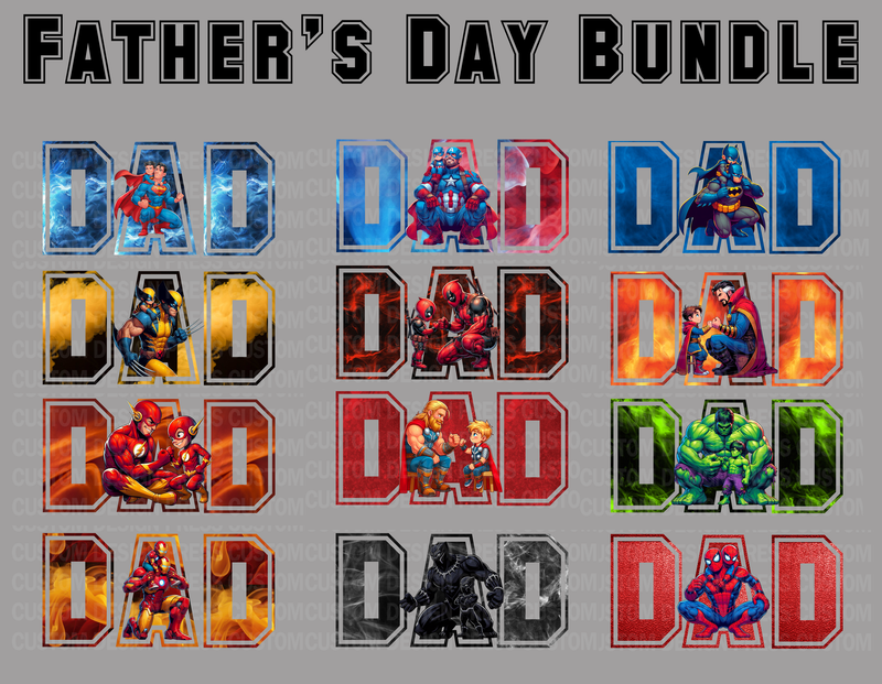 Father&#39;s Day Super Hero Bundle, , DTF, Sublimation, DTG, DIgital Download 300 DPI