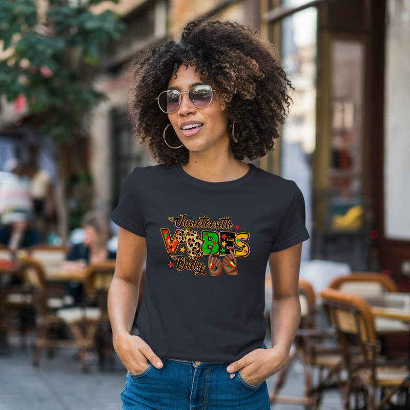 Vibrant Juneteenth Vibes Only Shirt, Colors: Black