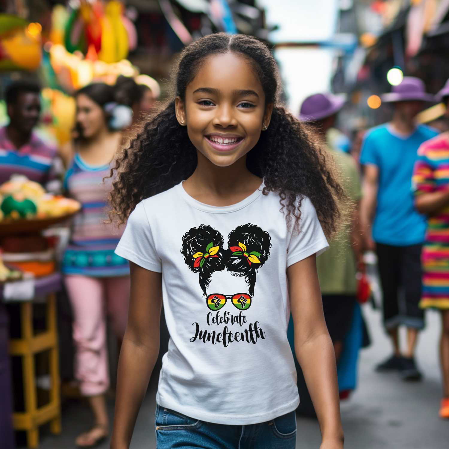 Kid&#39;s Celebrate Juneteenth Girly Puffs Shirt, Colors: White