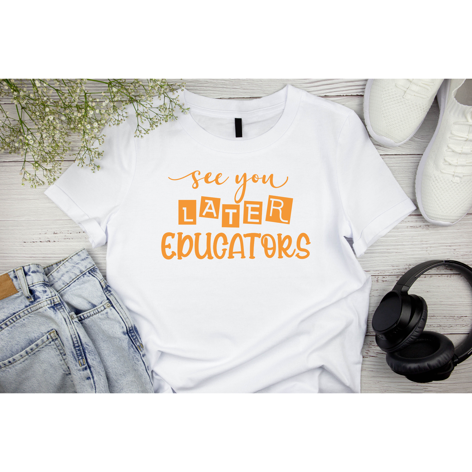 White Adult Large See You Later Educators Shirt &amp; Black Adult Medium BRUH WE OUT shirt