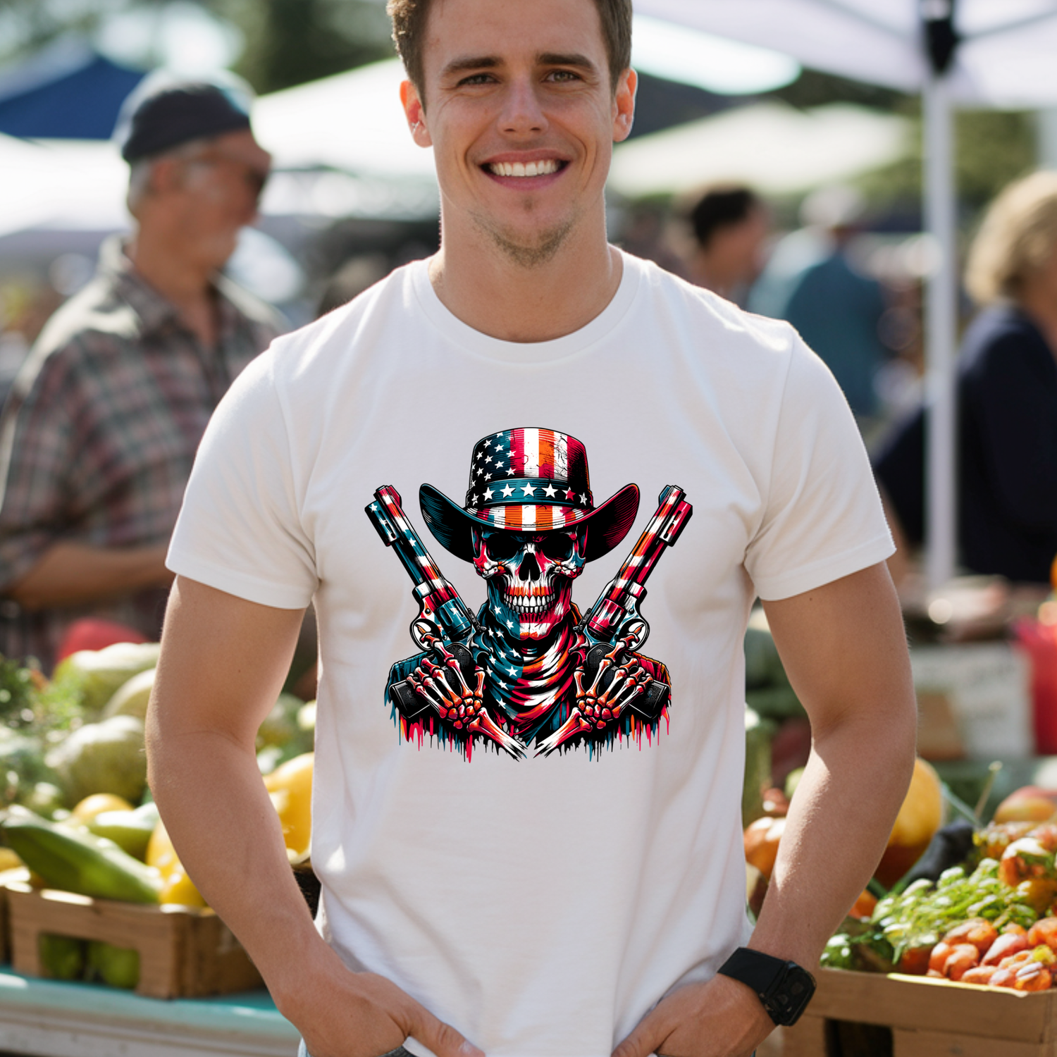 American Flag Skull with Guns Shirt