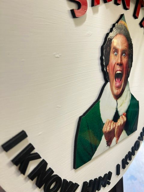 18" Elf Christmas Wreath Round | Buddy the Elf Santa Quote Sign | Funny UV Printed Holiday Door Hanger | Santa I Know Him Décor