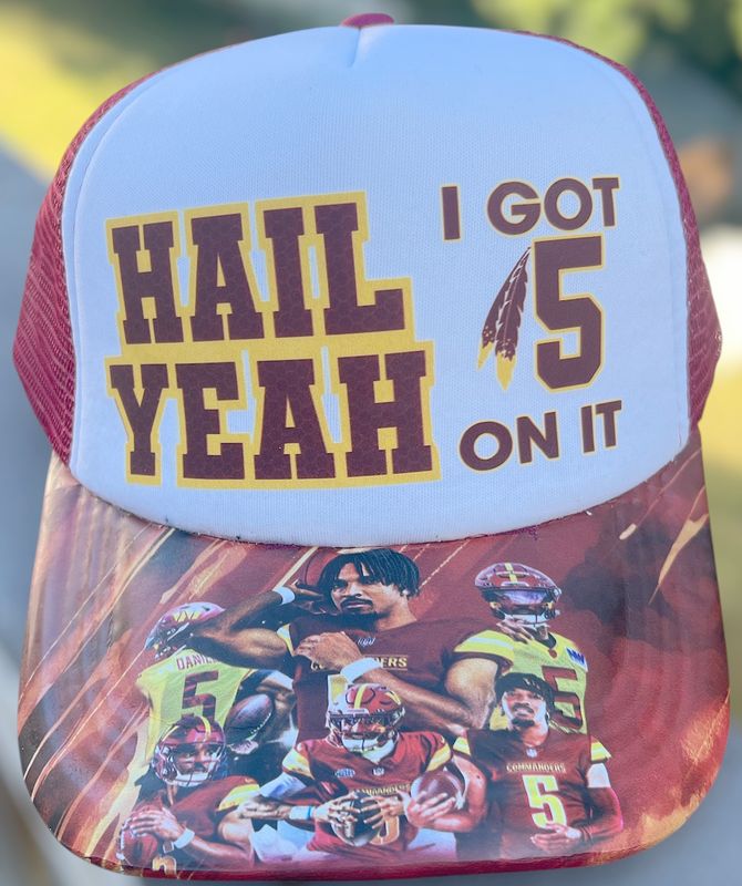 Custom “Hail Yeah – I Got 5 On It” Football Fan Hat | Red &amp; Gold Trucker Cap | Game Day Sportswear