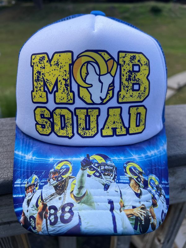 Custom “Mob Squad” Hat | Blue &amp; Yellow Football Fan Trucker Cap | Los Angeles Game Day Fan Gear