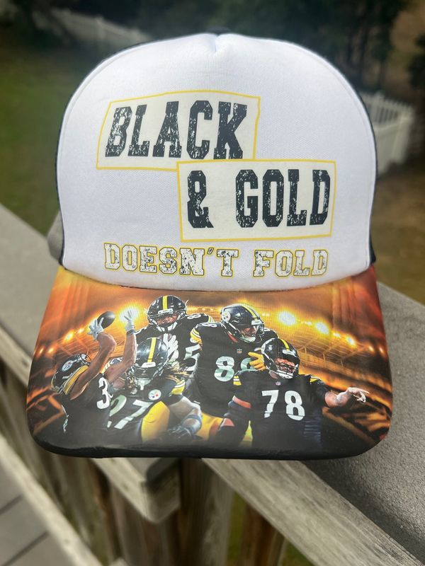 Custom “Black &amp; Gold Doesn’t Fold” Hat | Football Fan Trucker Cap | Bold Sports Fan Gear | Tailgate &amp; Game Day Hat
