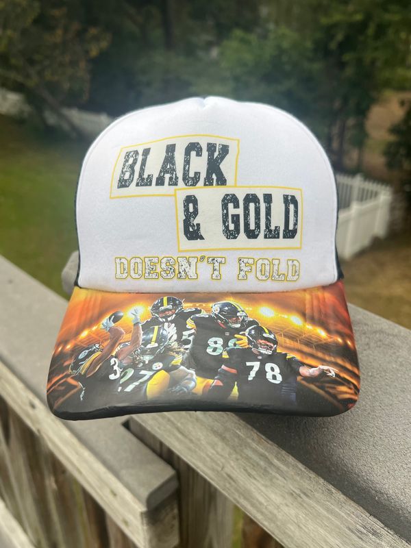 Custom “Black &amp; Gold Doesn’t Fold” Hat | Football Fan Trucker Cap | Bold Sports Fan Gear | Tailgate &amp; Game Day Hat