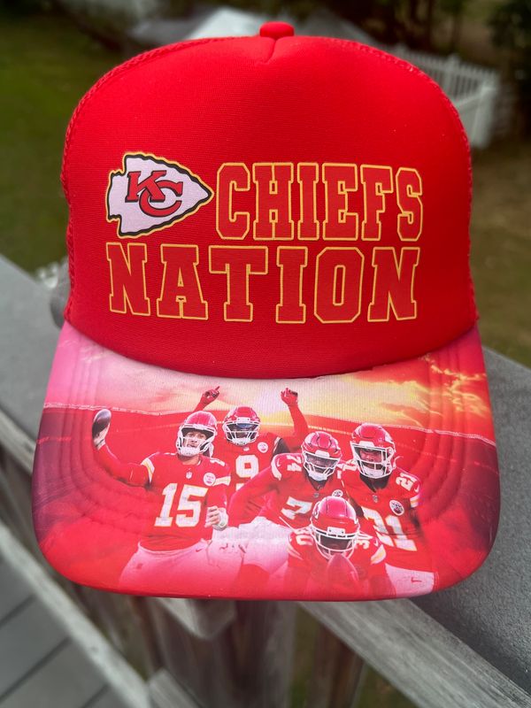 Bold Chiefs Nation Design with Player Collage | Red Football Fan Trucker Hat |  Custom Sports Gear for Game Day Fans